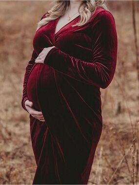 Hello MIZ Burgundy Maternity Dress, Long Sleeve, Velvet